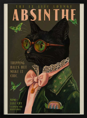 Tablou înramat „Chic Absinthe Cat Alcohol &amp; Cocktail Bar Art” de The Whiskey Ginger