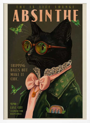 Tablou înramat „Chic Absinthe Cat Alcohol &amp; Cocktail Bar Art” de The Whiskey Ginger