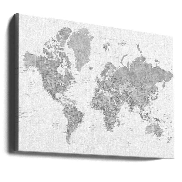 Tablou canvas „Detailed world map with cities, Jimmy” de Rosana Laiz Blursbyai