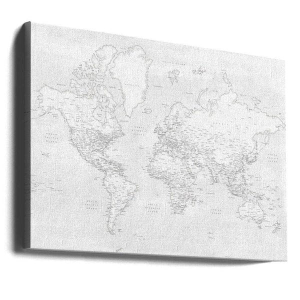 Tablou canvas „Detailed world map with cities, Maeli white” de Rosana Laiz Blursbyai