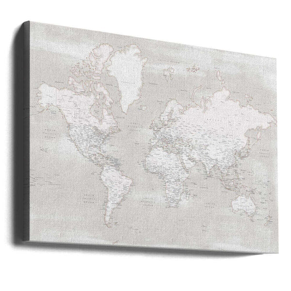 Tablou canvas „Detailed world map with cities, Maeli warm” de Rosana Laiz Blursbyai