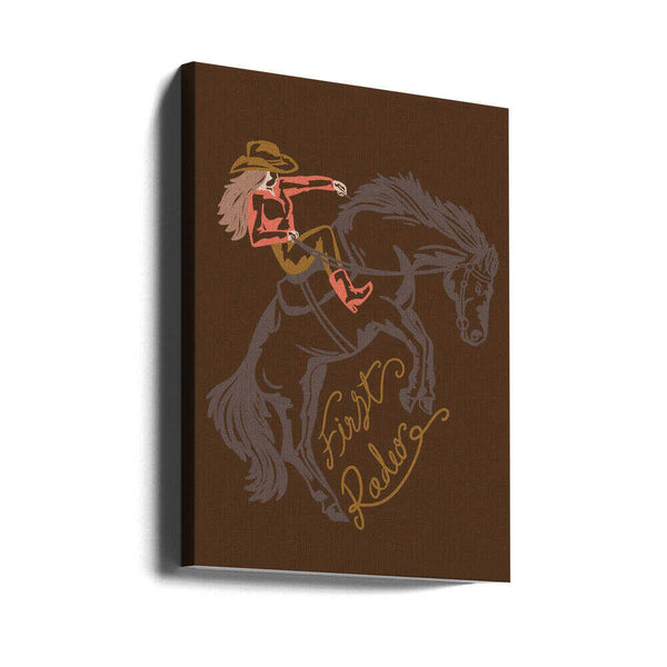 Tablou canvas „Cowgirl Riding A Rearing Horse” de Nikita Jariwala