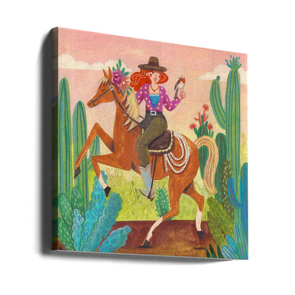 Tablou canvas „Cowgirl on horse in the desert” de Caroline Bonne Müller
