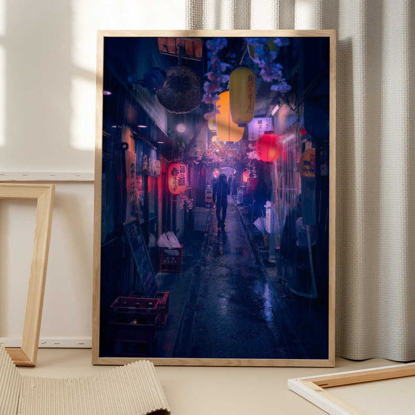 Tablou înramat „Tokyo Blue Rain” de Javier de la Torre