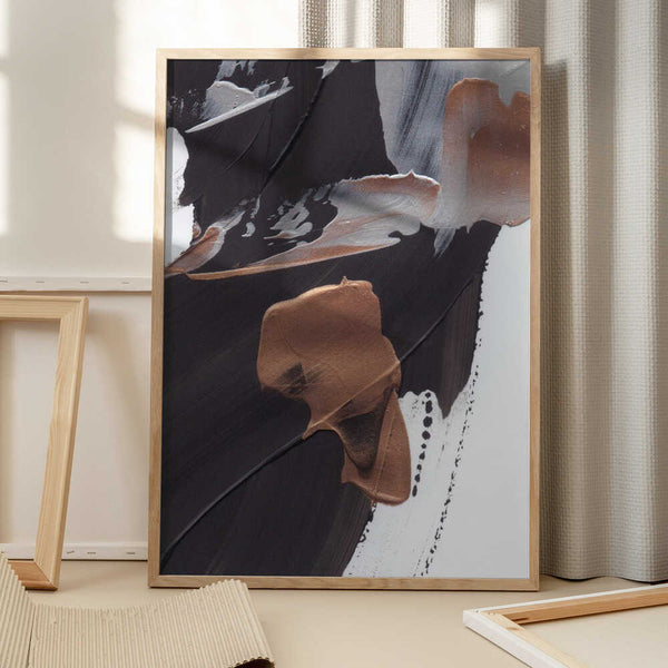 Tablou înramat „Dynamic Brushstrokes in Brown and Copper” de uplusmestudio