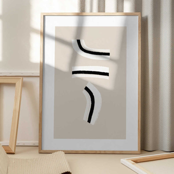 Tablou înramat „Minimalist Black and White Curved Lines” de uplusmestudio