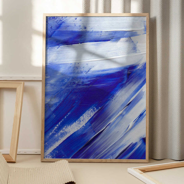 Tablou înramat „White and Blue Brushstrokes” de uplusmestudio
