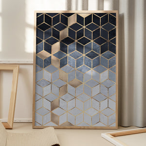 Tablou înramat „Soft Blue Gradient Cubes” de Elisabeth Fredriksson
