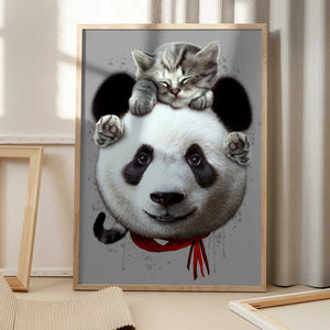 Tablou înramat „cat on panda bear” de Adam Lawless