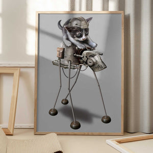 Tablou înramat „cat on robot” de Adam Lawless