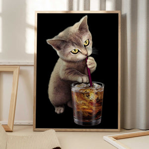 Tablou înramat „cat and soft drink” de Adam Lawless