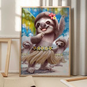 Tablou înramat „SLOTH HULA DANCER” de Adam Lawless