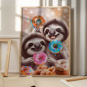 Tablou înramat „SLOTHS EATING DONUTS” de Adam Lawless