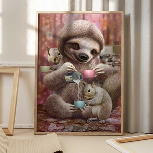 Tablou înramat „SLOTH THE BARISTA” de Adam Lawless