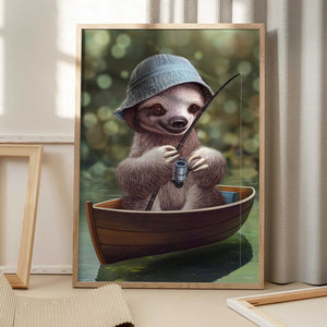 Tablou înramat „SLOTH GO FISHING” de Adam Lawless