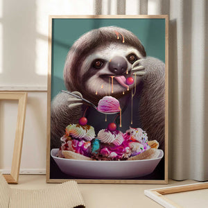 Tablou înramat „SLOTH ENJOYING ICE CREAM” de Adam Lawless