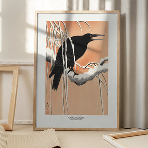 Tablou înramat „Crow On Snowy Branch” de Ohara Koson