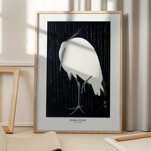 Tablou înramat „Egret In The Rain” de Ohara Koson