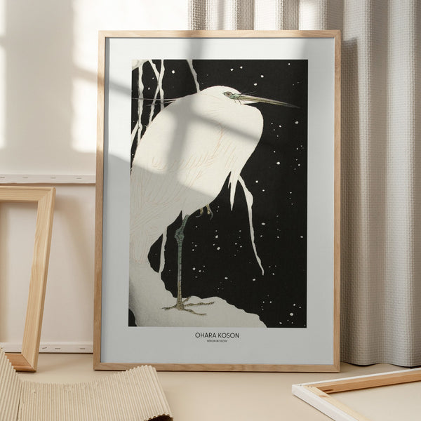 Tablou înramat „Heron In The Snow” de Ohara Koson
