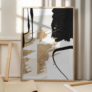 Tablou înramat „Abstract Black and Gold-6” de Sally Ann Moss