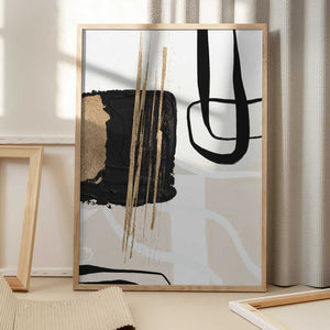 Tablou înramat „Abstract Black and Gold-5” de Sally Ann Moss