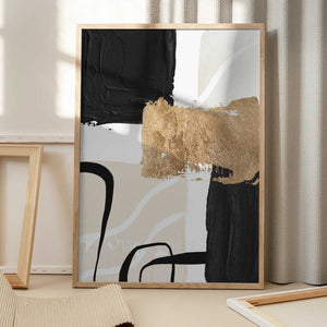 Tablou înramat „Abstract Black and Gold-4” de Sally Ann Moss