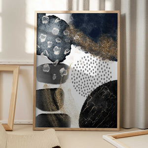 Tablou înramat „Abstract Black and Gold-2” de Sally Ann Moss