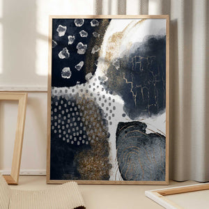 Tablou înramat „Abstract Black and Gold-1” de Sally Ann Moss