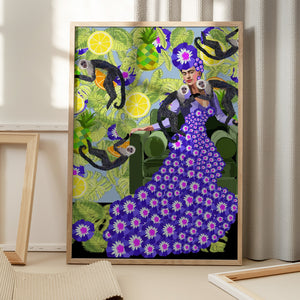 Tablou înramat „Frida in the Garden” de Lynnda Rakos