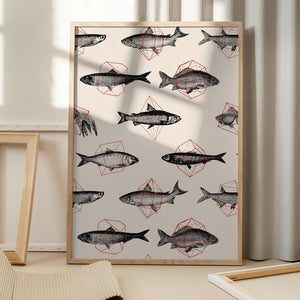 Tablou înramat „Fishes In Geometrics Nº4” de Florent Bodart