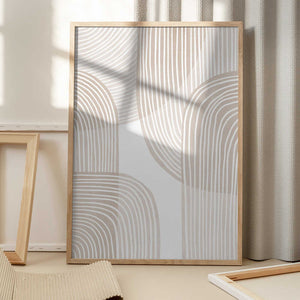 Tablou înramat „Abstract Beige Line Art” de Melloi Art Prints