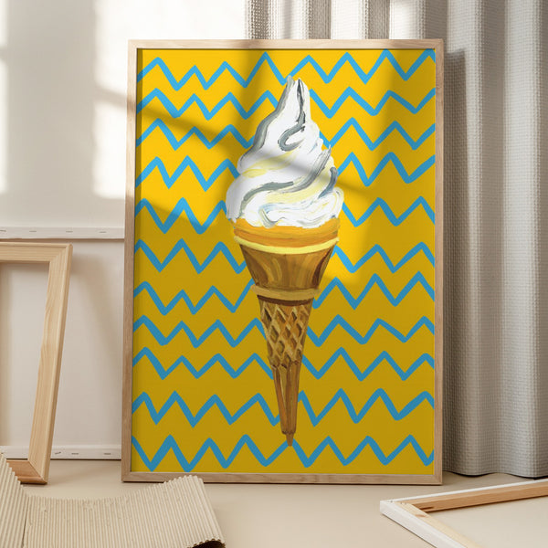 Tablou înramat „Ice Cream Yellow Zigzag” de Alice Straker