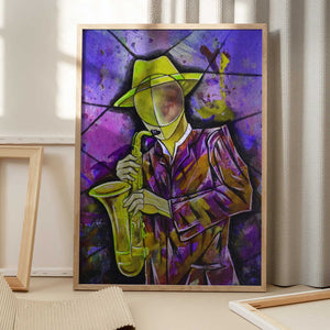 Tablou înramat „Jazz Sax Player” de Ricardo Maya