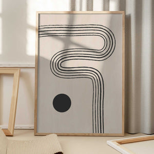 Tablou înramat „Black Curved Lines and a Circle” de Elena Ristova