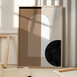 Tablou înramat „Geometric Shapes in Earthy Tones with a Black Circle” de Elena Ristova