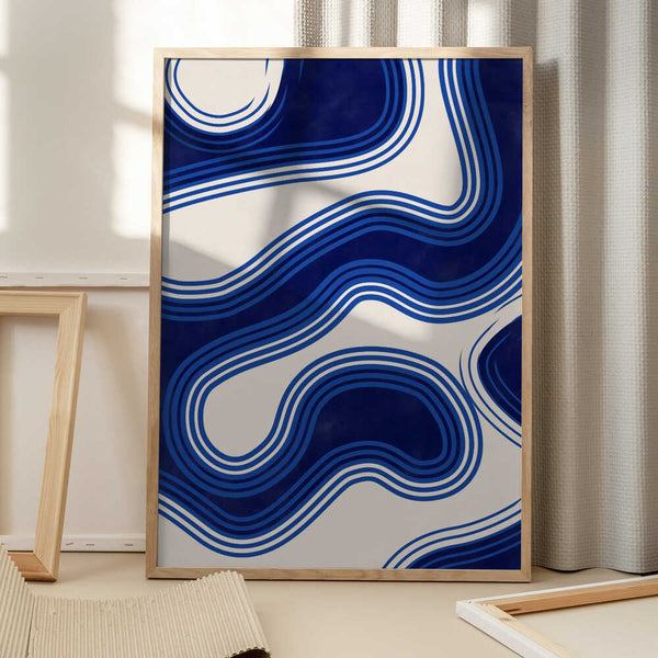 Tablou înramat „Blue Wave Patterns” de Elena Ristova