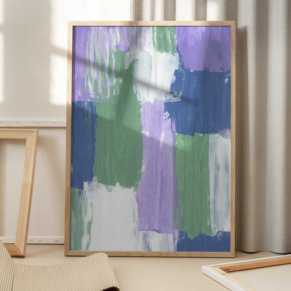 Tablou înramat „Bold Brushstrokes in Lavender Green and Blue Hues” de uplusmestudio