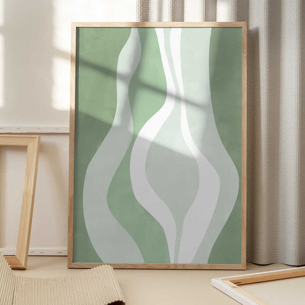 Tablou înramat „Organic Shapes In Soft Green And White Hues” de Elena Ristova