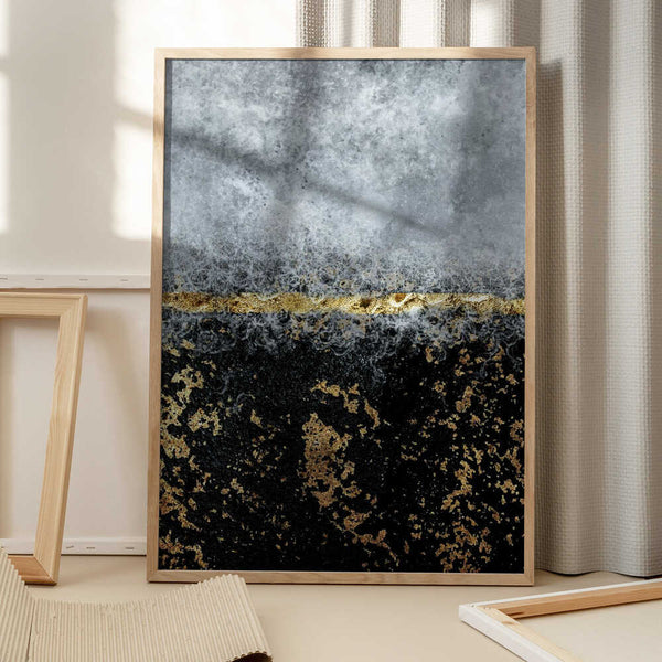 Tablou înramat „Gold Black Abstract” de Bilge Paksoylu