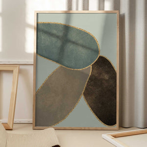 Tablou înramat „Abstract Circles With Gold 3” de Bilge Paksoylu