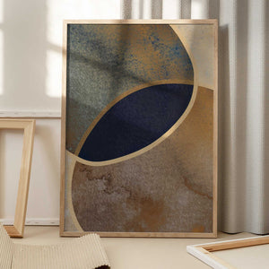 Tablou înramat „Abstract Circles With Gold 1” de Bilge Paksoylu