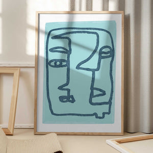 Tablou înramat „Blue Abstract Faces” de Sharyn Bursic