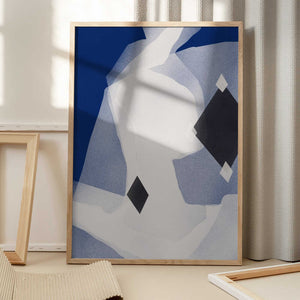 Tablou înramat „Blue Black and White Abstract” de Little Dean