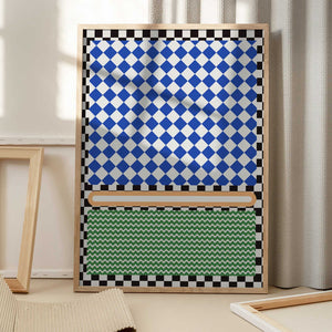 Tablou înramat „Geometric Pattern With Blue And White Diamonds” de Little Dean