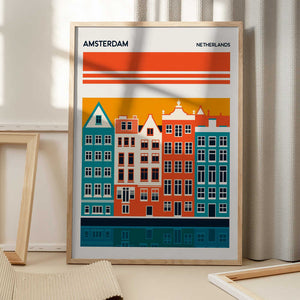 Tablou înramat „Amsterdam Travel Poster” de Retrodrome