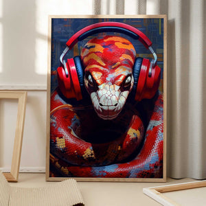 Tablou înramat „Snake With Headphones animal” de Justyna Jaszke