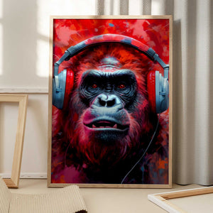 Tablou înramat „Gorilla With Headphones animal” de Justyna Jaszke