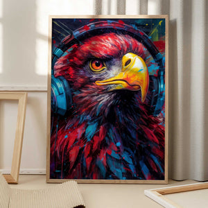 Tablou înramat „Eagle With Headphones animal” de Justyna Jaszke