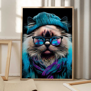 Tablou înramat „Hipster cat animal art” de Justyna Jaszke