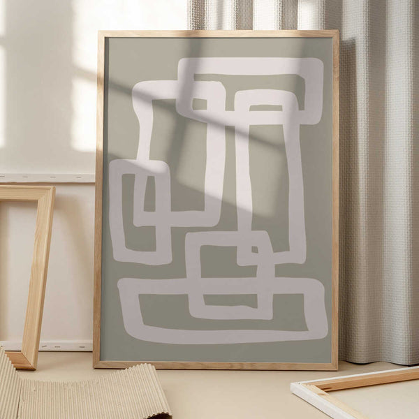 Tablou înramat „Sage Green Abstract Shapes” de Natasha Playell